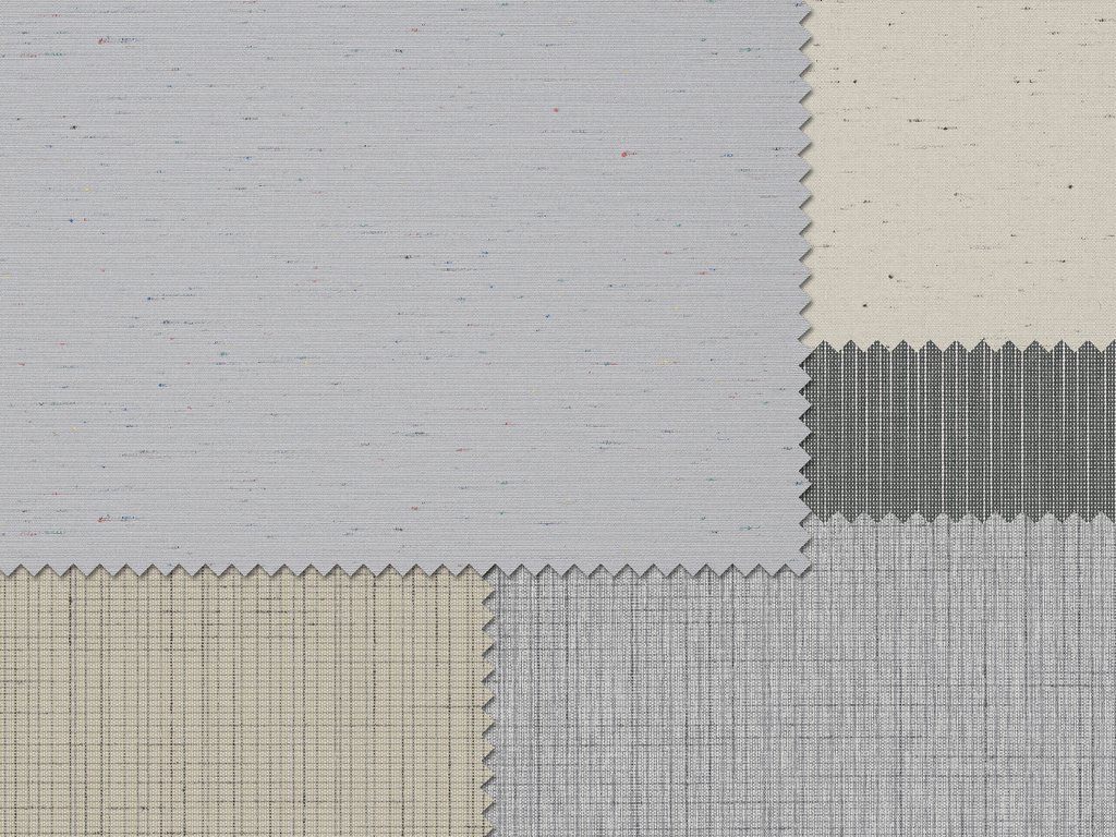 A textured fabric swatch featuring various shades of grey, cream, and beige in a patchwork design. A textured fabric swatch featuring various shades of grey, cream, and beige in a patchwork design.