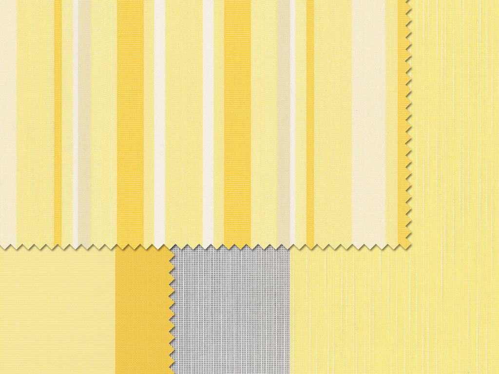 Fabric swatches in various shades of yellow with striped and checked patterns. Fabric swatches in various shades of yellow with striped and checked patterns.