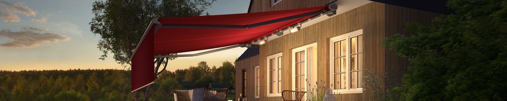 Cassette awning weinor Semina Life with red fabric Cassette awning weinor Semina Life with red fabric