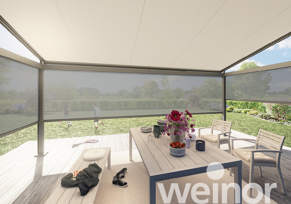 Plaza Viva - the weinor textile pergola awning with VertiTex II