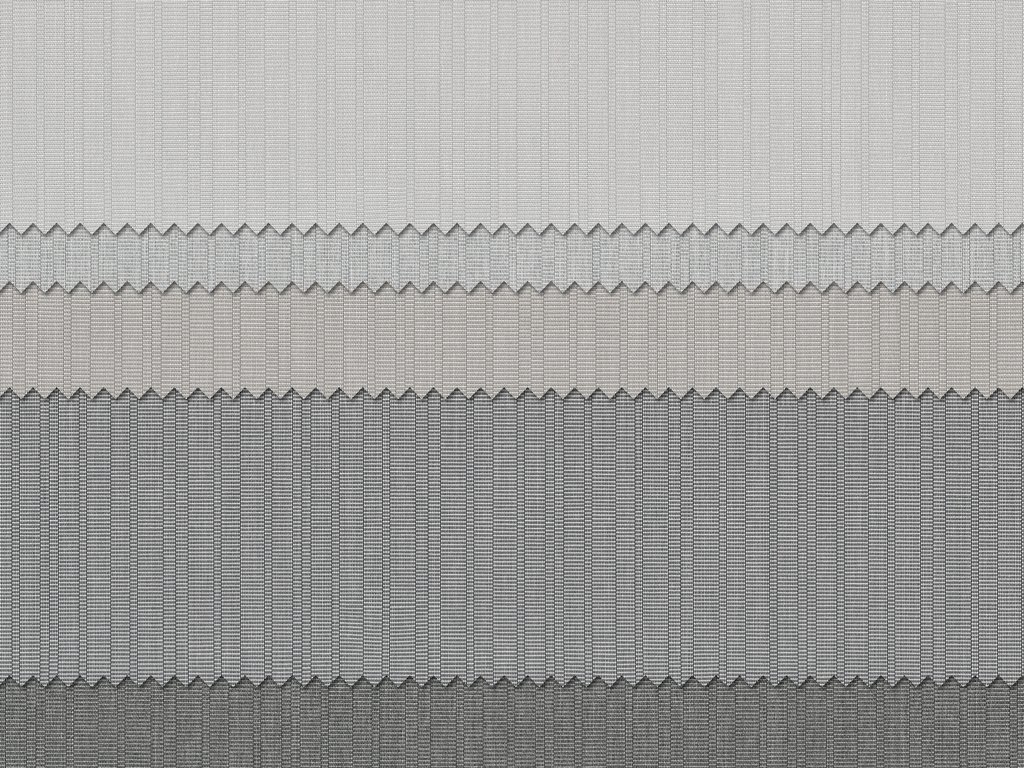 Textured fabric with grey and black horizontal stripes.
