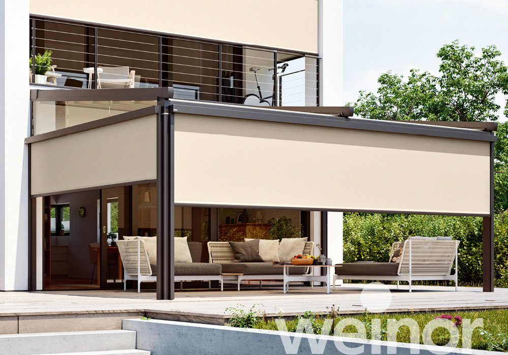 Vertical awning weinor VertiTex II On a patio roof