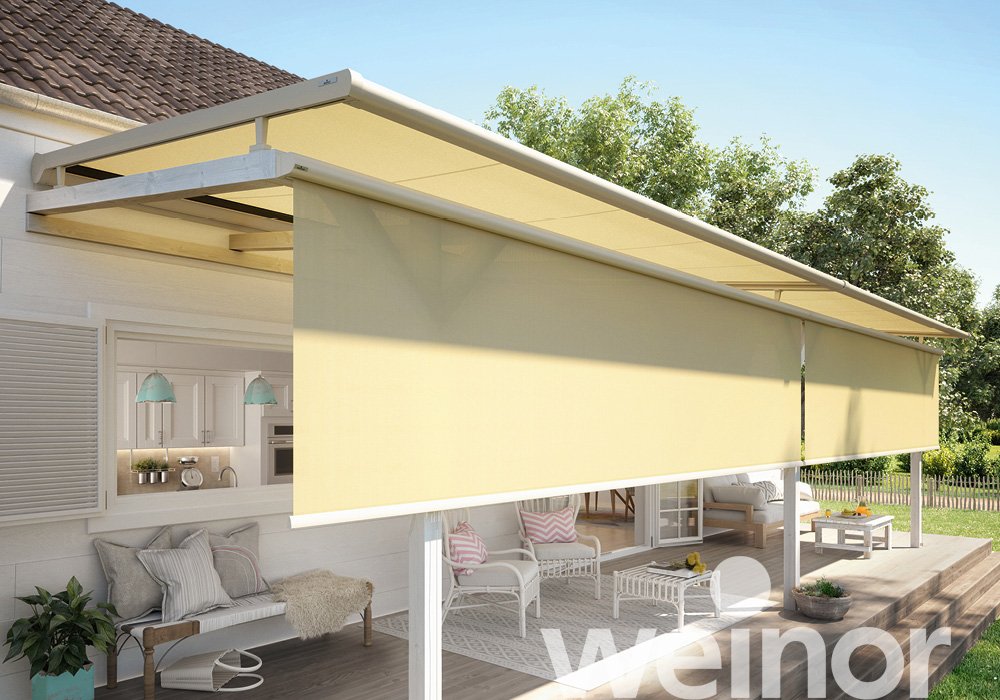 Vertical awning weinor VertiTex II On a patio roof