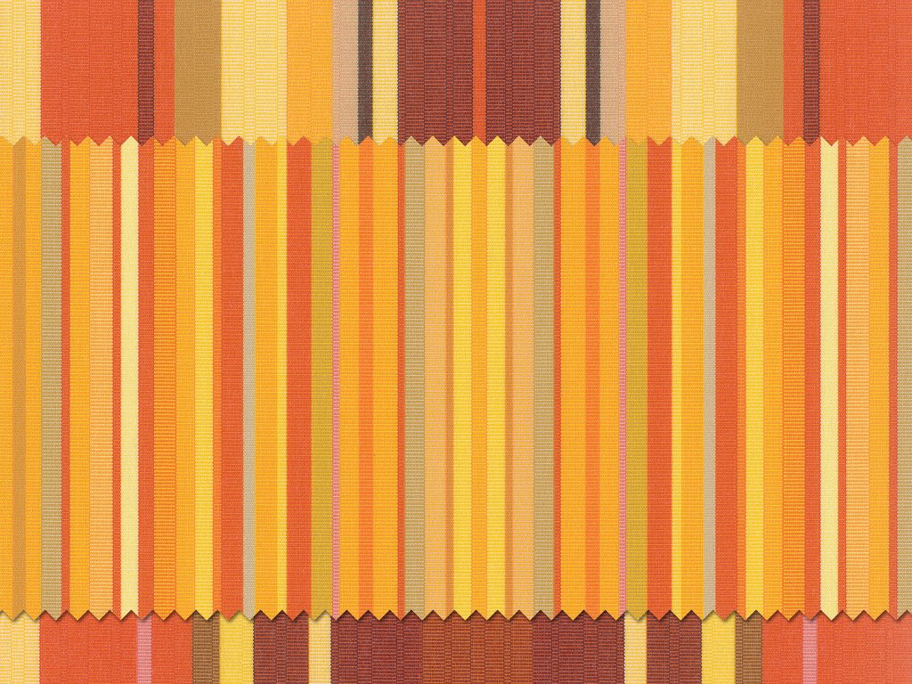 Textured fabric with vertical stripes in warm tones of orange, yellow, and brown.