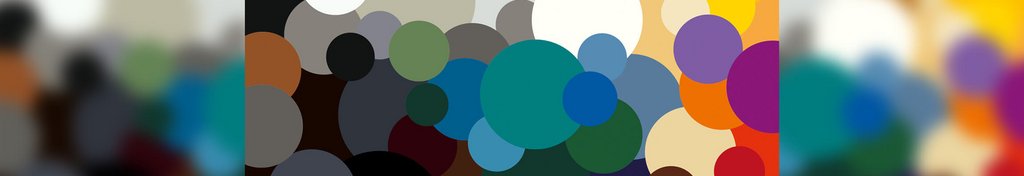 A vibrant array of overlapping circles in various colours, predominantly featuring blue and green tones.