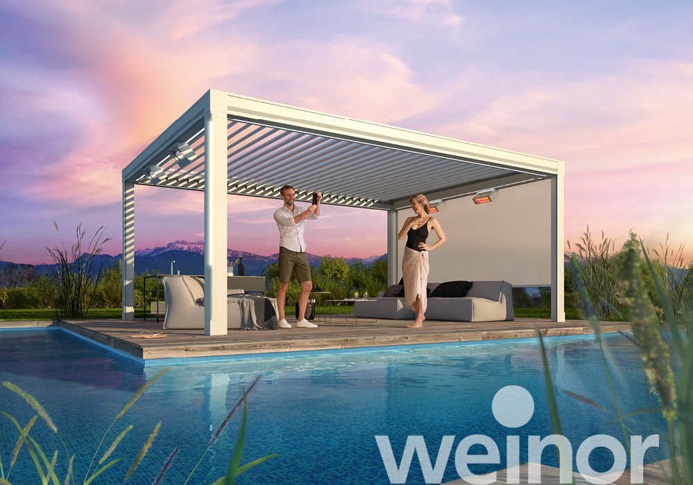 Artares - the louvred roof with LED lighting, with vertical sun protection