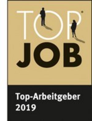 Logo featuring the text "TOP JOB" with silhouettes of two figures, gold and black colour scheme.