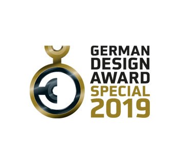 Logo featuring the text "German Design Award Special 2019" with circular elements in black and gold.